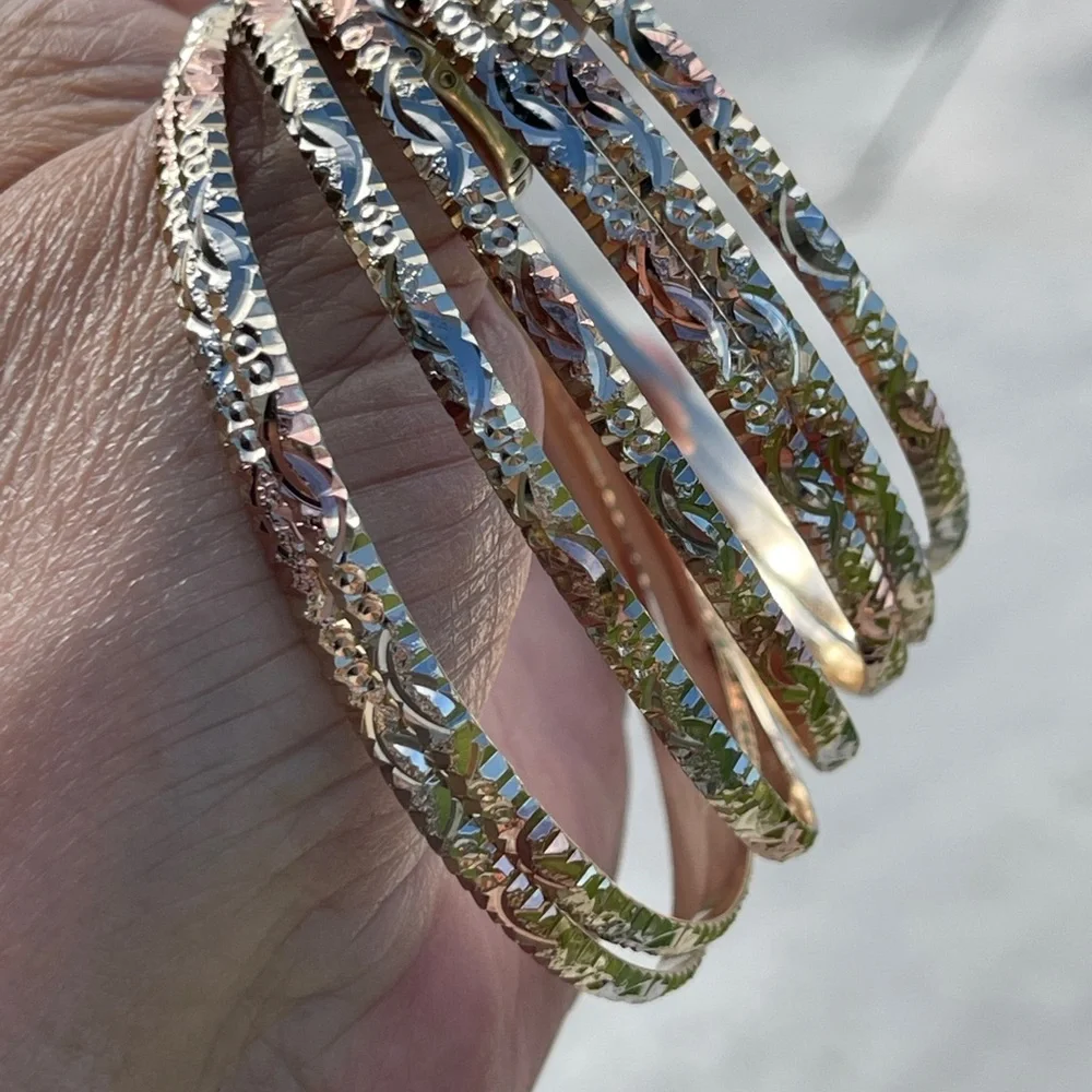 Chic Gold and Silver Textured Bangles - Picture 12 of 14